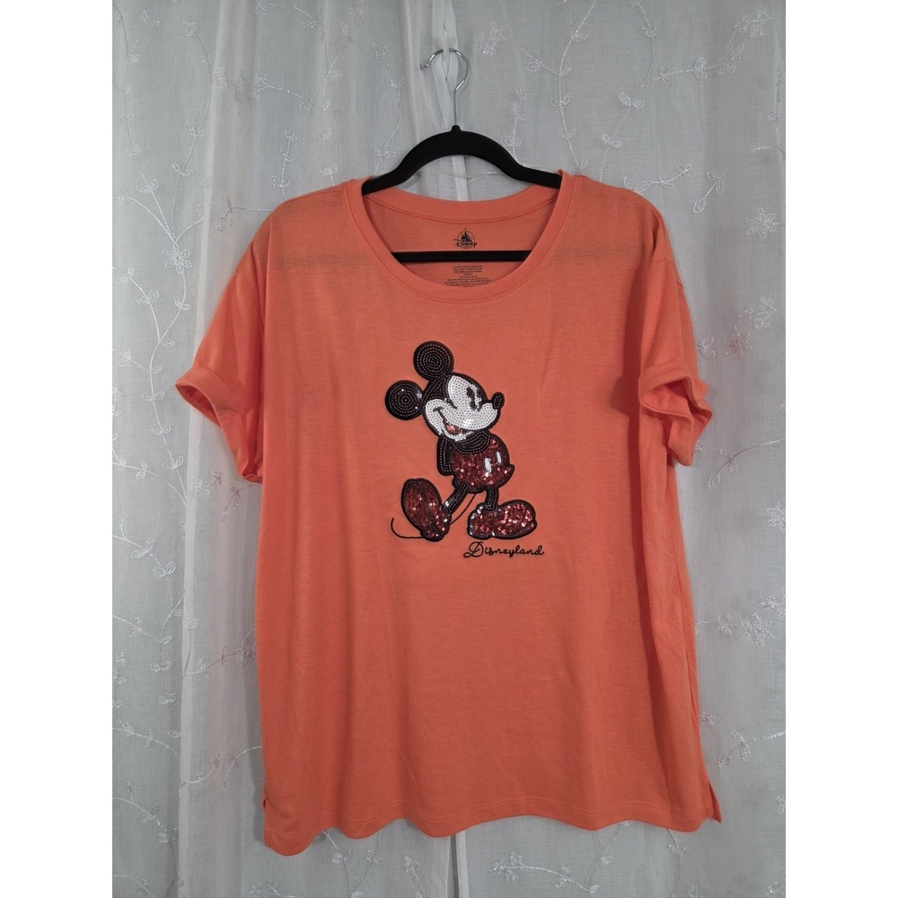 Disney Womens Orange Sequin Mickey Mouse Shirt XL Soft
